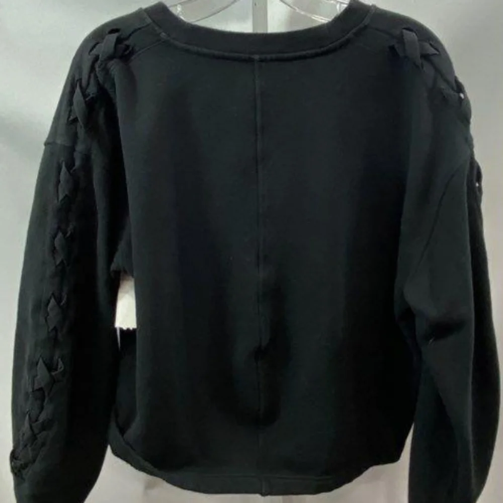 Lululemon Women's Black Laced Up Sleeve Detail Cropped Crewneck Sweatshirt sz 12